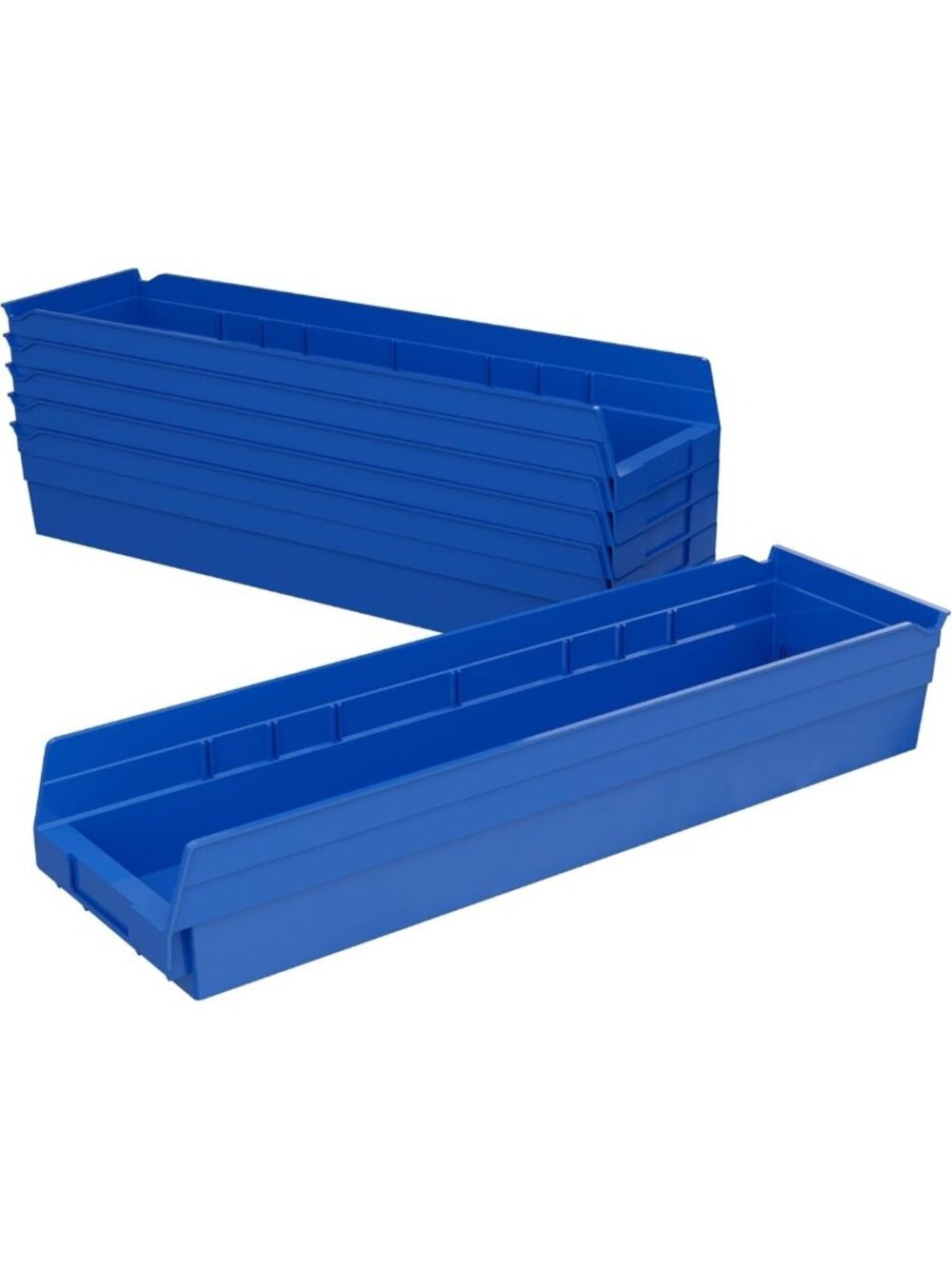 Heavy Duty Plastic Shelf Bins 24"x6.5"x4" - Blue Storage Organizers, Set of 6